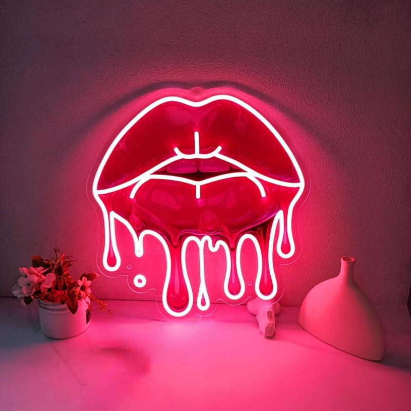 Commercial Wall Printing - Schmelzende Lippen, UV-gedrucktes Neonschild, LED, sexy