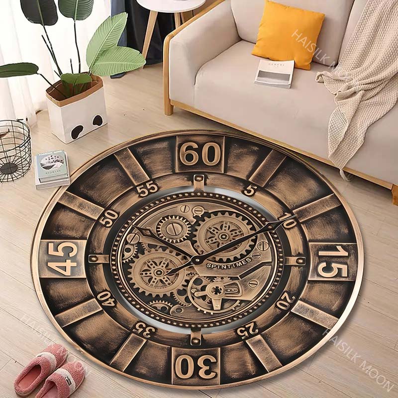 Commercial Wall Printing - 1 Stück Vintage-Getriebe-Wanduhr-Teppich mit rundem Aufdruck