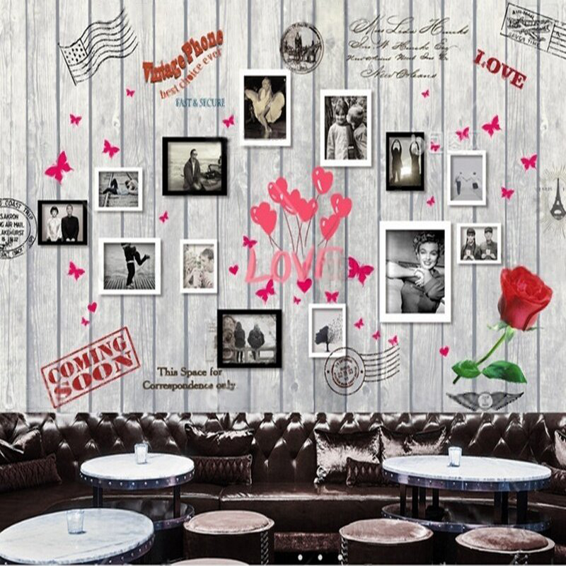 Commercial Wall Printing - Europäische und amerikanische Holzmaserung herzförmige Fotos
